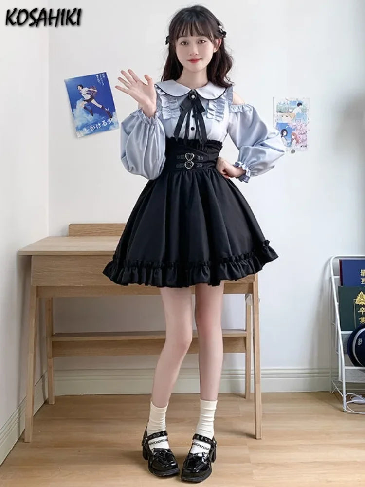 2025 Japanese Black Short Skirt Vintage Gothic Ruffled Mini Skirts Lolita Harajuku Ball Gown Faldas Y2k Aesthetic Pleated Cake
