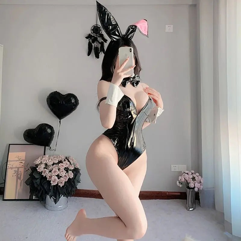 Captivating Bunny Maid Faux Leather Cosplay Set