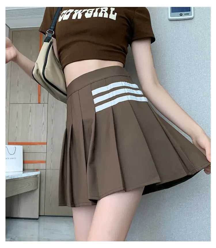 Preppy Style Women Kawaii Striped Pleated Skirts Korean Fashion Summer High Waisted With Lining Sweet Cutecore Mini A-line Skirt