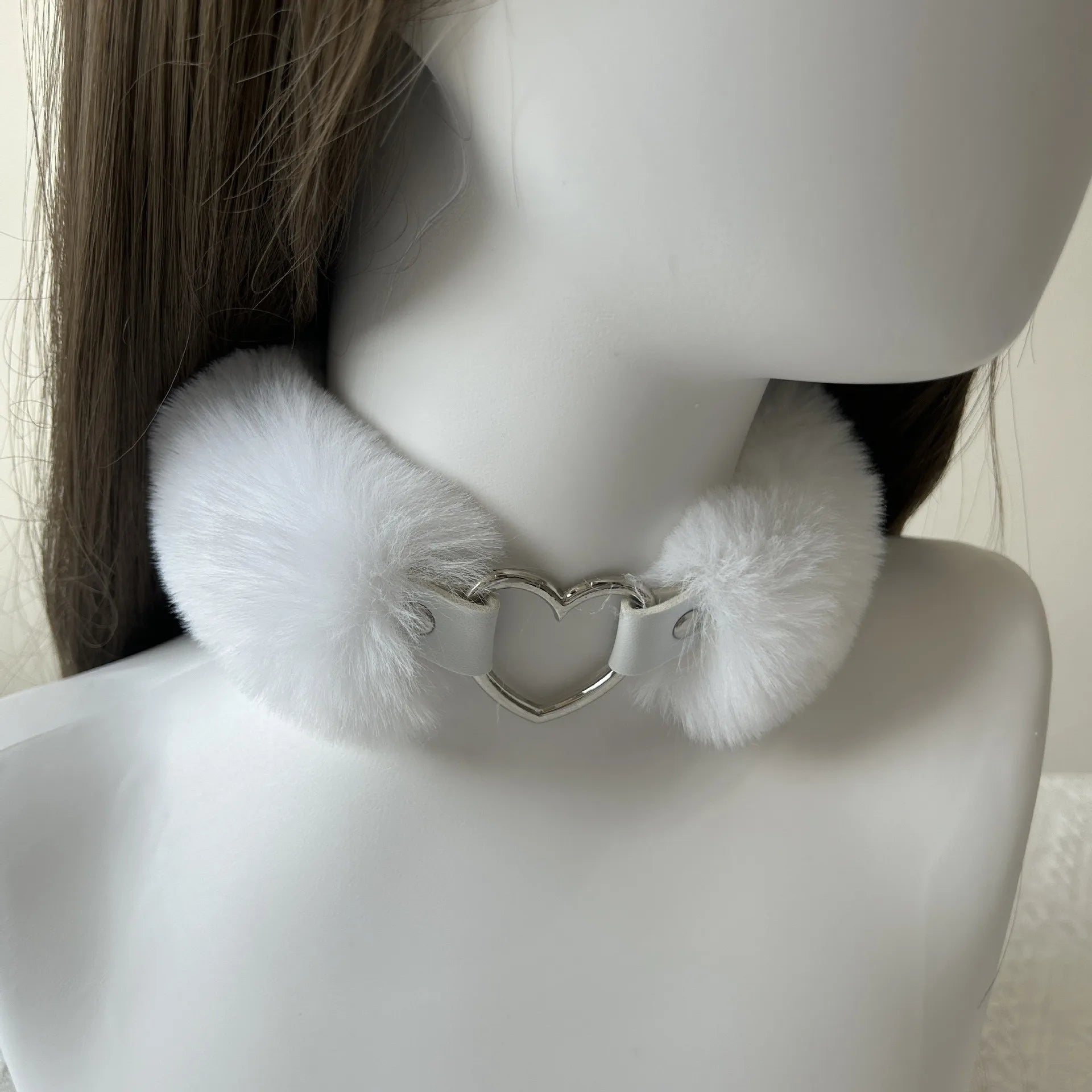 Harajuku Plush Heart Y2K Choker Necklace – Punk Statement Collar