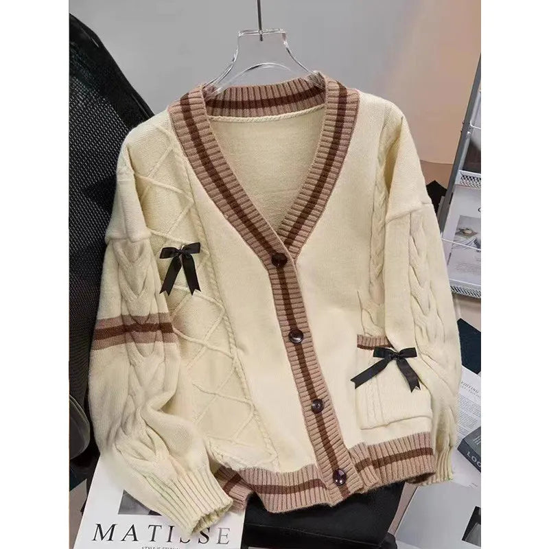 Loose Women's Knitted Sweater Coat  Knot Lazy Style Design Anti-Aging Japanese Style Open Cardigan Spring Autumn New...