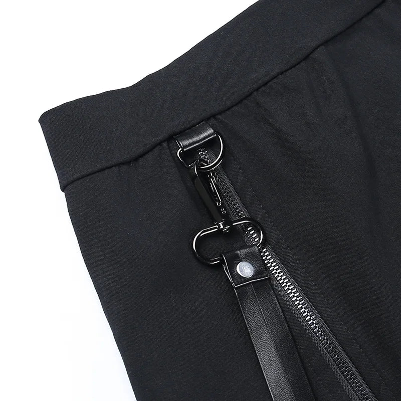 Gothic Zip Split Sexy Women Mini Skirts Grunge Strap Black High Waist Pencil Skirt Punk E-girl Alt Party Clubwear
