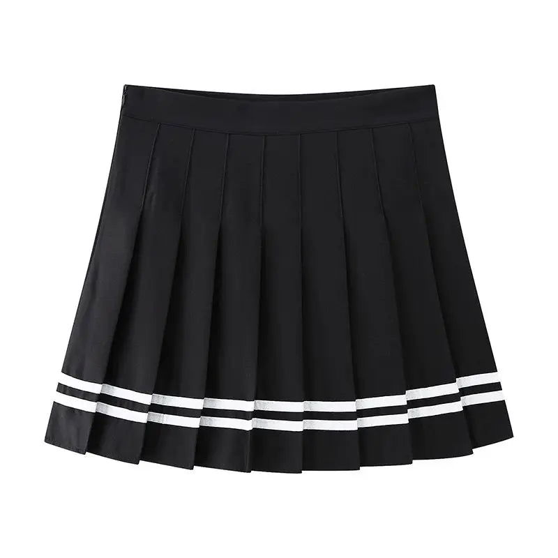 Korean Style Pleated  Skirt for Women Spring Summer New High Waist Striped A-Line Skirt Student Fashion Commute Style