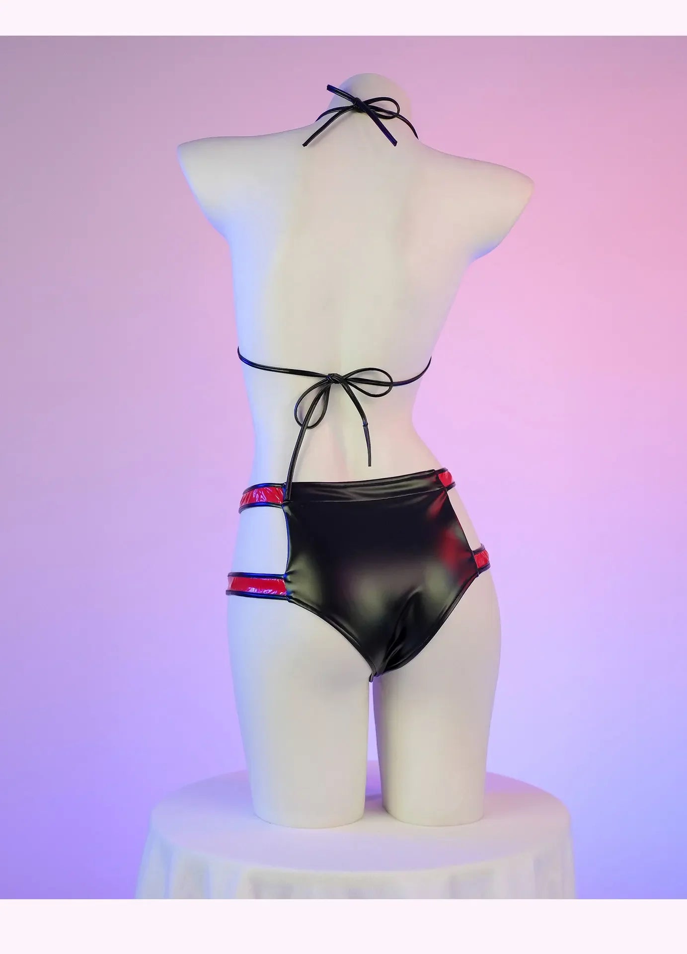 Daring PU Leather Bondage Bikini Set - Exotic Print Lingerie