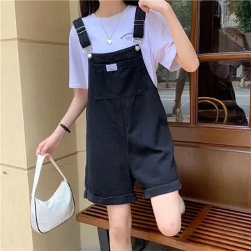Korean Style Purple Denim Overalls Straight Leg Jeans Set