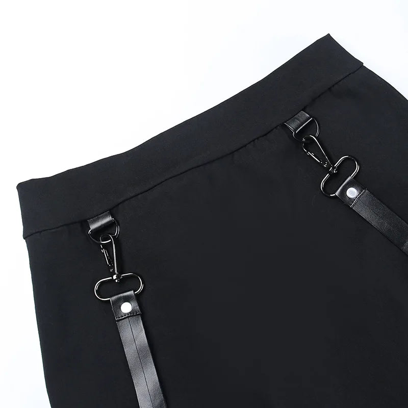 Gothic Zip Split Sexy Women Mini Skirts Grunge Strap Black High Waist Pencil Skirt Punk E-girl Alt Party Clubwear