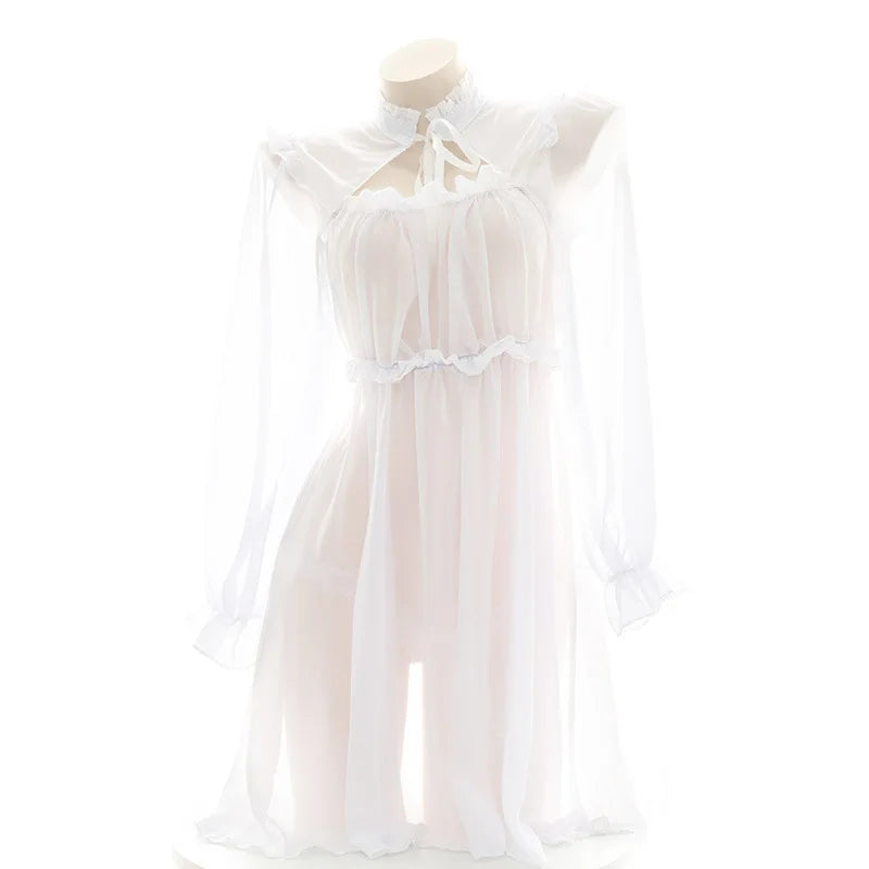 Alluring Lolita Maid Lingerie Dress | Sheer Lace Cosplay Set
