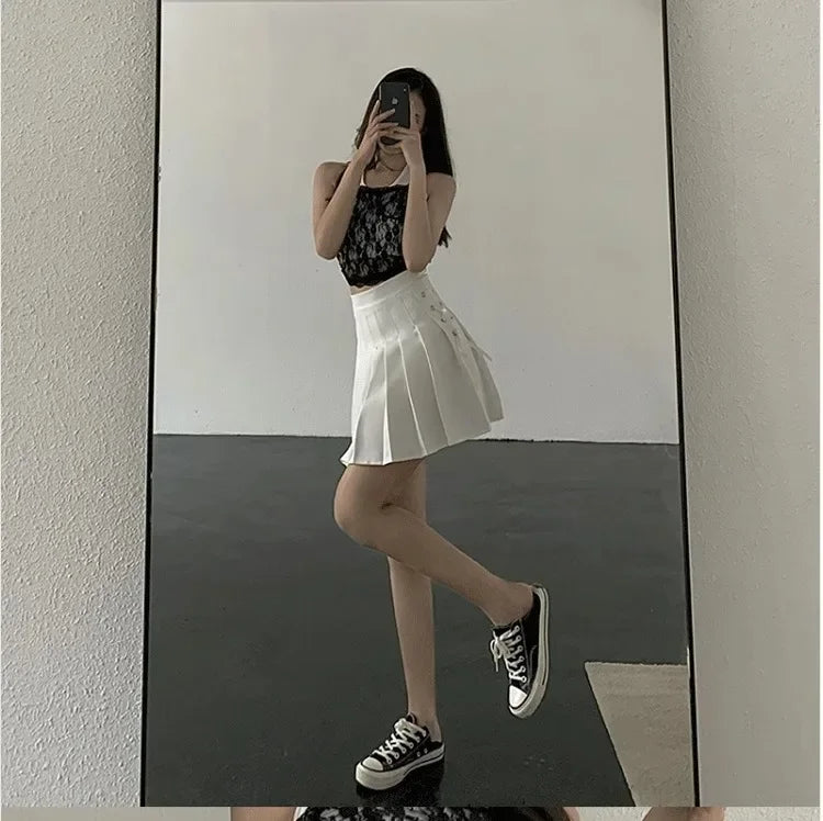 Spring Summer New High-Waisted Mini Dress Preppy Style Age-Reducing Slimming Anti-Exposure Pure Desire Versatile Plaid Skirt