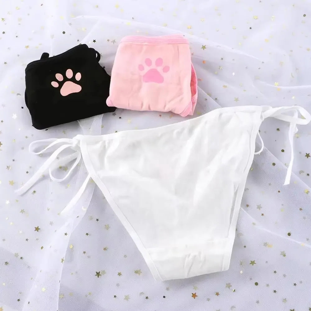 Kawaii Cat Claw Bowknot Low-Waist Briefs
