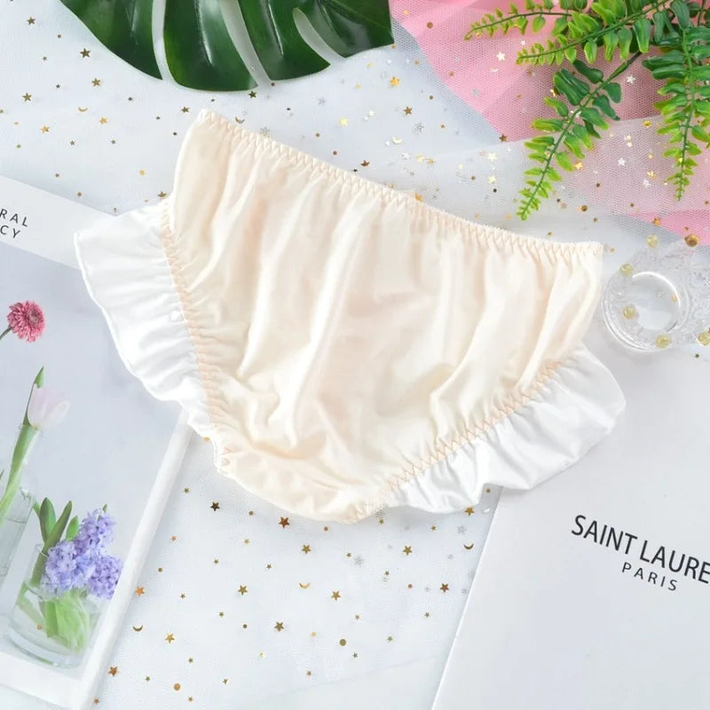 Cute Lolita Milk Silk Bow Ruffle Panties for Sweet Style