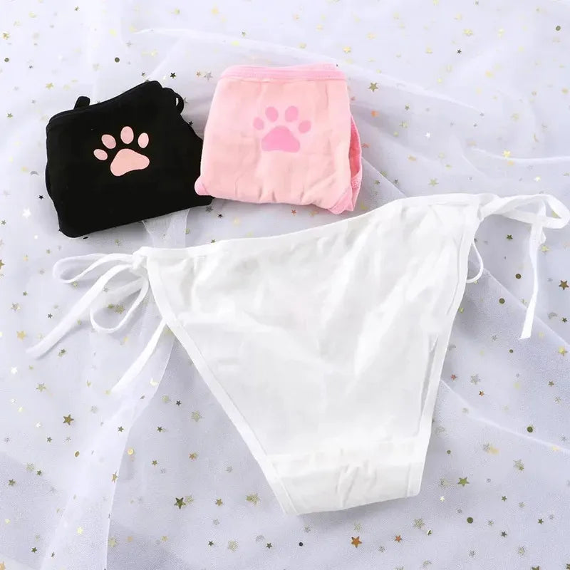 Kawaii Cat Claw Bowknot Low-Waist Briefs