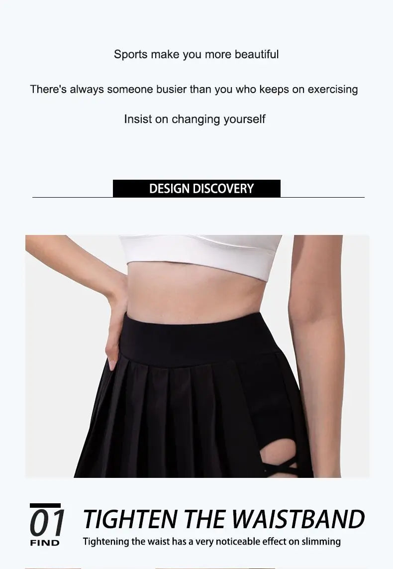 New sexy pleated sports skirt for women, anti glare badminton and tennis skirt, one-piece fitness running yoga skirt