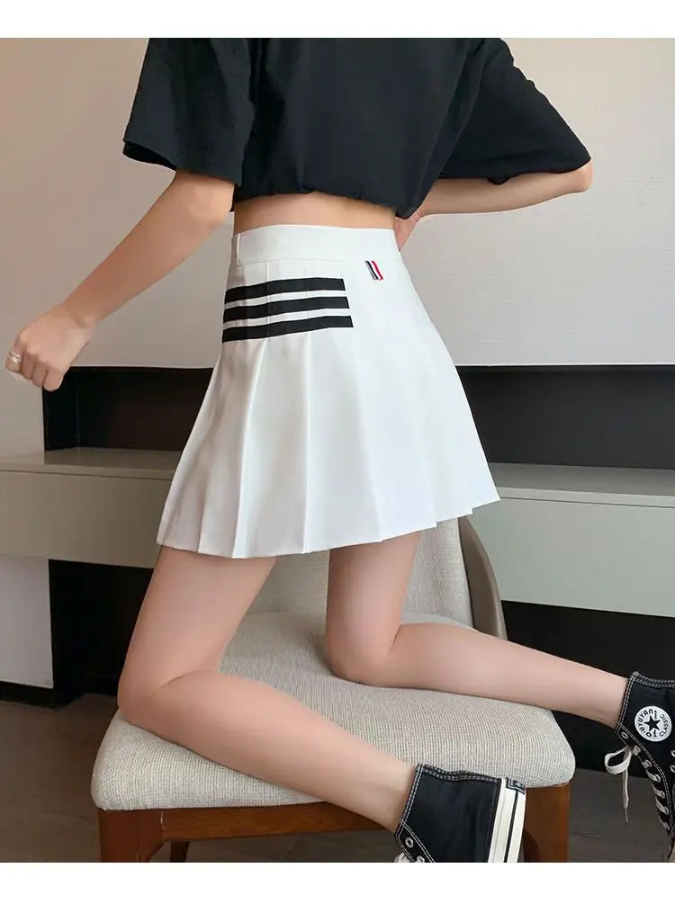 Preppy Style Women Kawaii Striped Pleated Skirts Korean Fashion Summer High Waisted With Lining Sweet Cutecore Mini A-line Skirt
