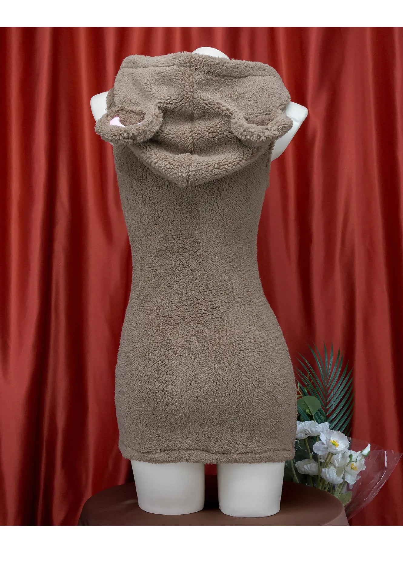 White Fluffy Bear Ear Sleep Dress | Cute Hooded Loungewear Set