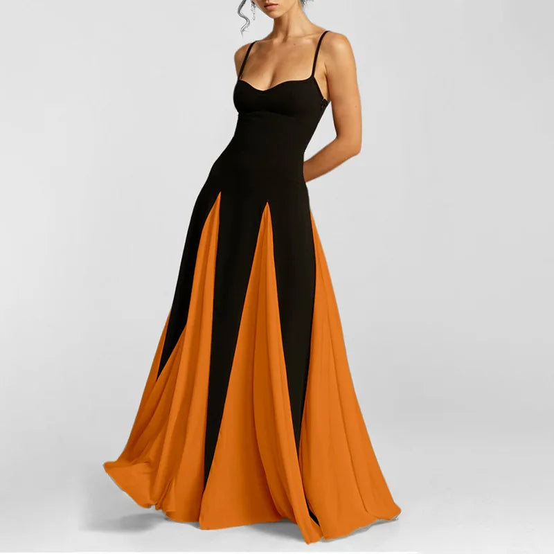 Elegant Color Block A-Line Knitted Bell Sleeve Dress