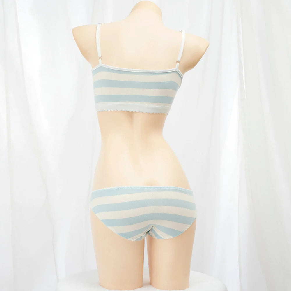 Cute Pink & White Cotton Stripe Lingerie Set | Soft Cami Top