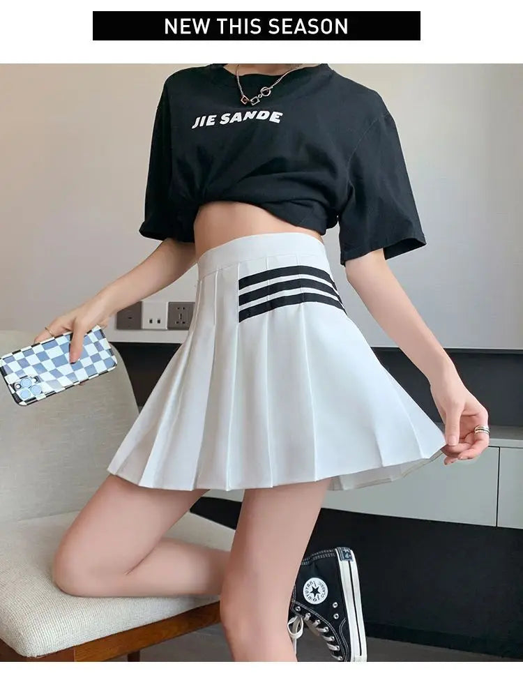 Preppy Style Women Kawaii Striped Pleated Skirts Korean Fashion Summer High Waisted With Lining Sweet Cutecore Mini A-line Skirt