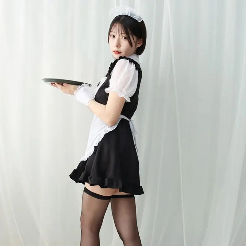 Black & White Lace Maid Cosplay Dress - Sexy Roleplay Uniform