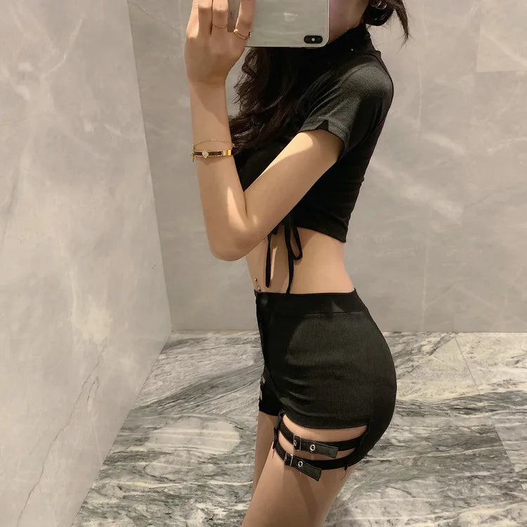High-Waist Elastic Slimming A- Line Short Shorts Women's Belted Summer 2025 Fashion Trendy Polyester Hot Pants Casual Style