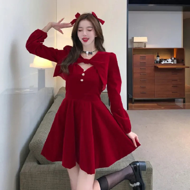 Red Christmas & New Year Princess Dress Set | Slimming 2-Piece
