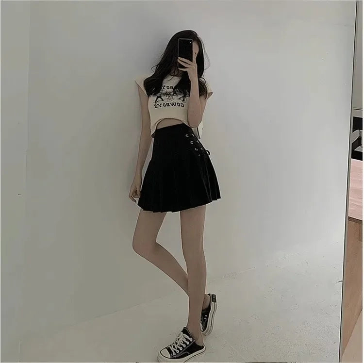 Spring Summer New High-Waisted Mini Dress Preppy Style Age-Reducing Slimming Anti-Exposure Pure Desire Versatile Plaid Skirt