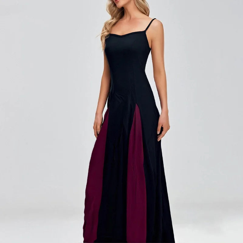 Elegant Color Block A-Line Knitted Bell Sleeve Dress