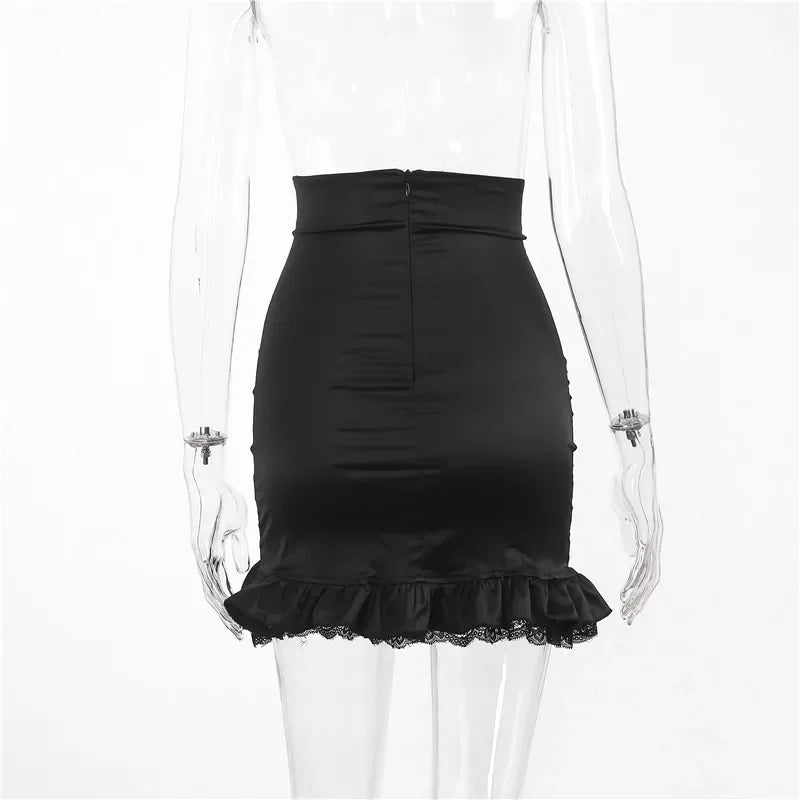 Gothic Punk Ruffle Mini Skirt - High Waist Black Aesthetic