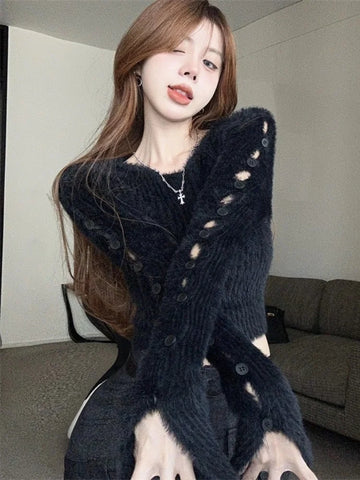 Sexy Sleeveless Crop Knit Sweater | Hole Knitwear Top