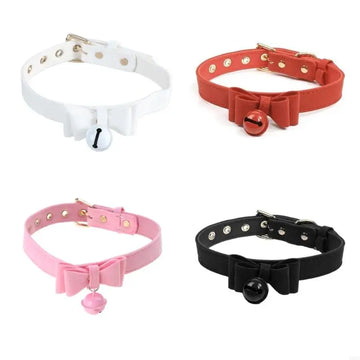 Adjustable Leather Bows Bell Choker | Cosplay Collar Necklace