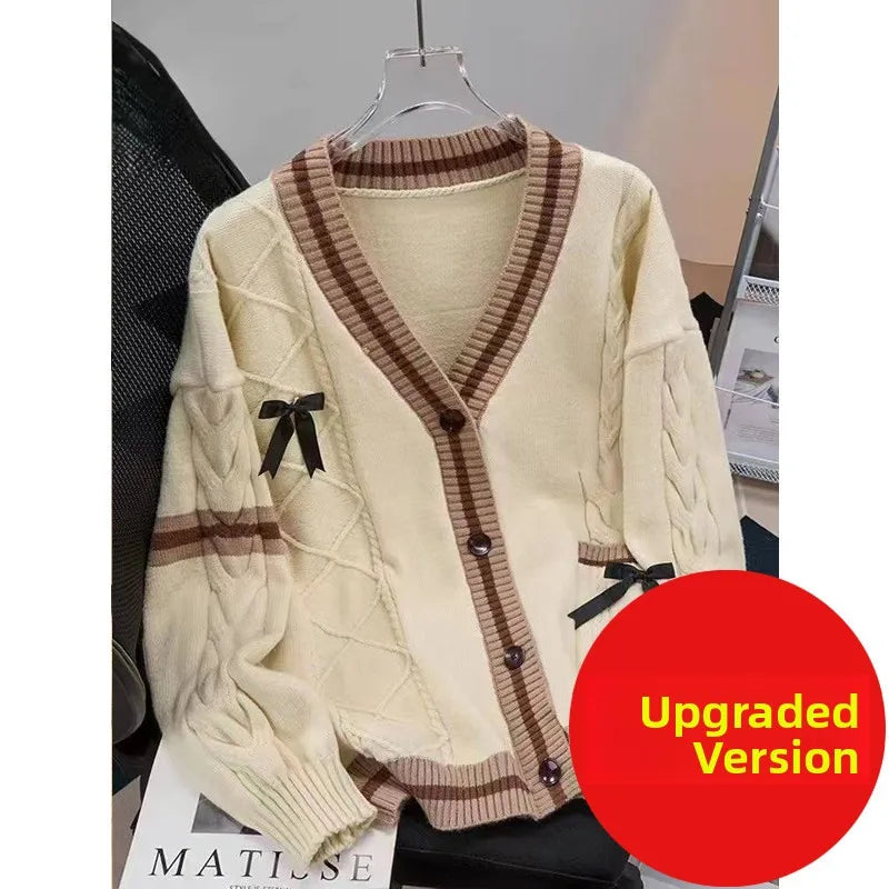 Loose Women's Knitted Sweater Coat  Knot Lazy Style Design Anti-Aging Japanese Style Open Cardigan Spring Autumn New...