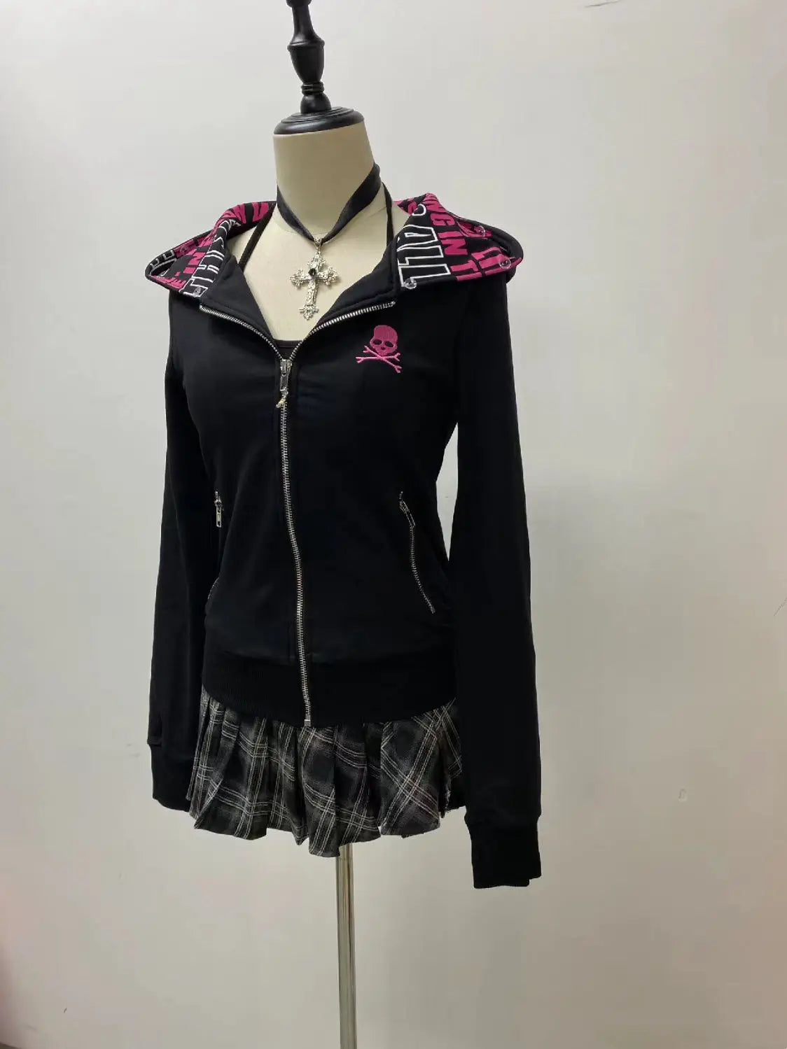 Hoodies Women Clothes Winter 90s Vintage Sweatshirt Gothic Zip Up Hoodie Skull Slim Long Sleeves Tops Aesthetic Y2k Jacket Hoody
