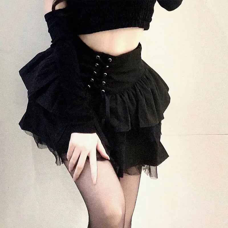 High Waist Bow Tie Puffy Skirt Women's Summer Half-length Hip Concealing Short Skirt Fresh Sweet Style Polyester Fabric