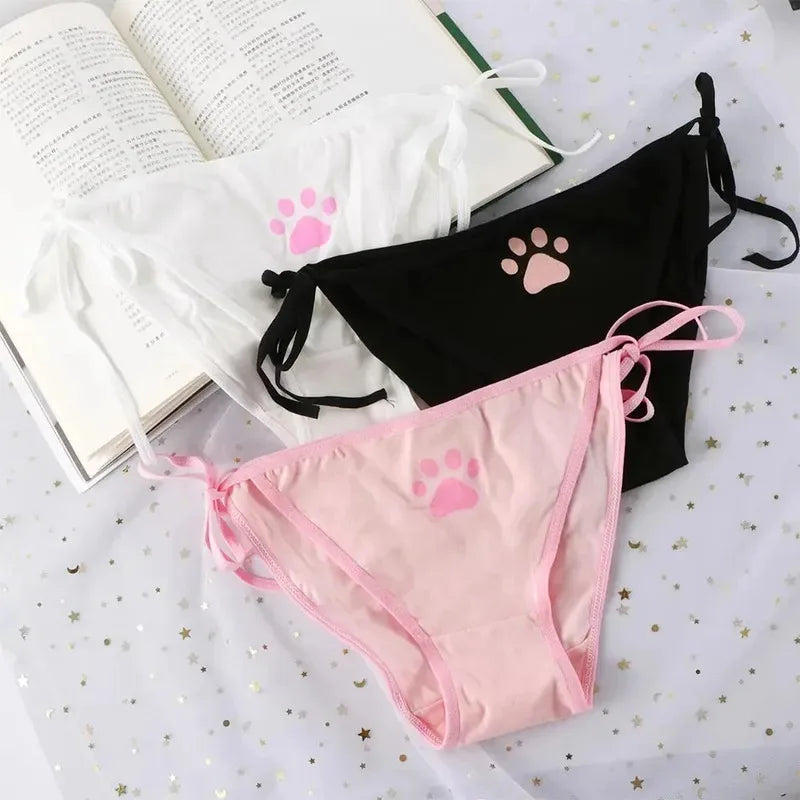 Kawaii Cat Claw Bowknot Low-Waist Briefs