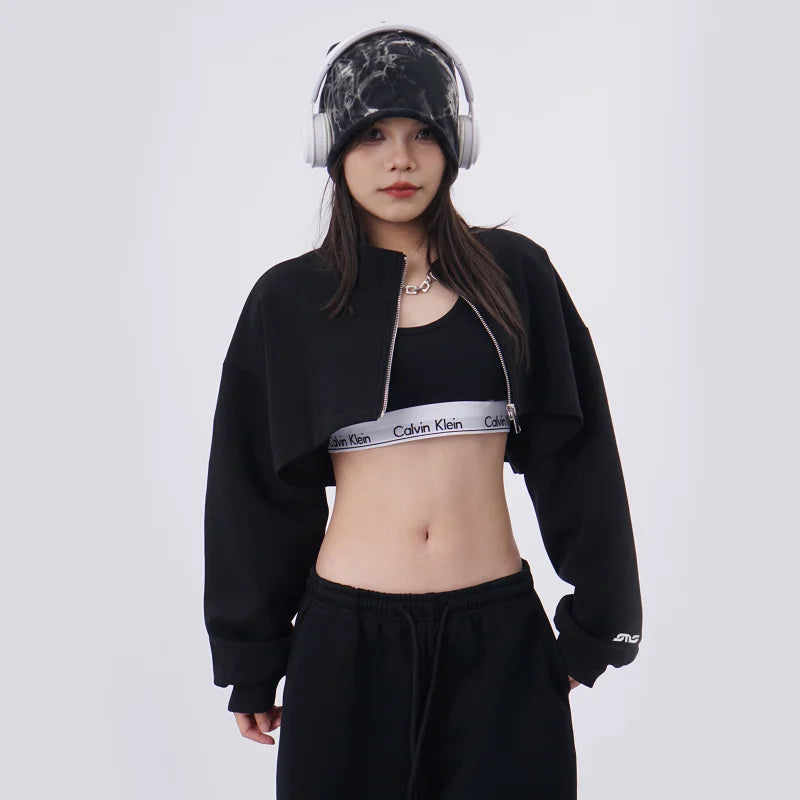 Sexy ort Zipper Hoodie Jaet Women's Loose Fit Bla Cardigan Sweatirt Outerwear Hip Hop Sle Ele Faion Ladies' Coat