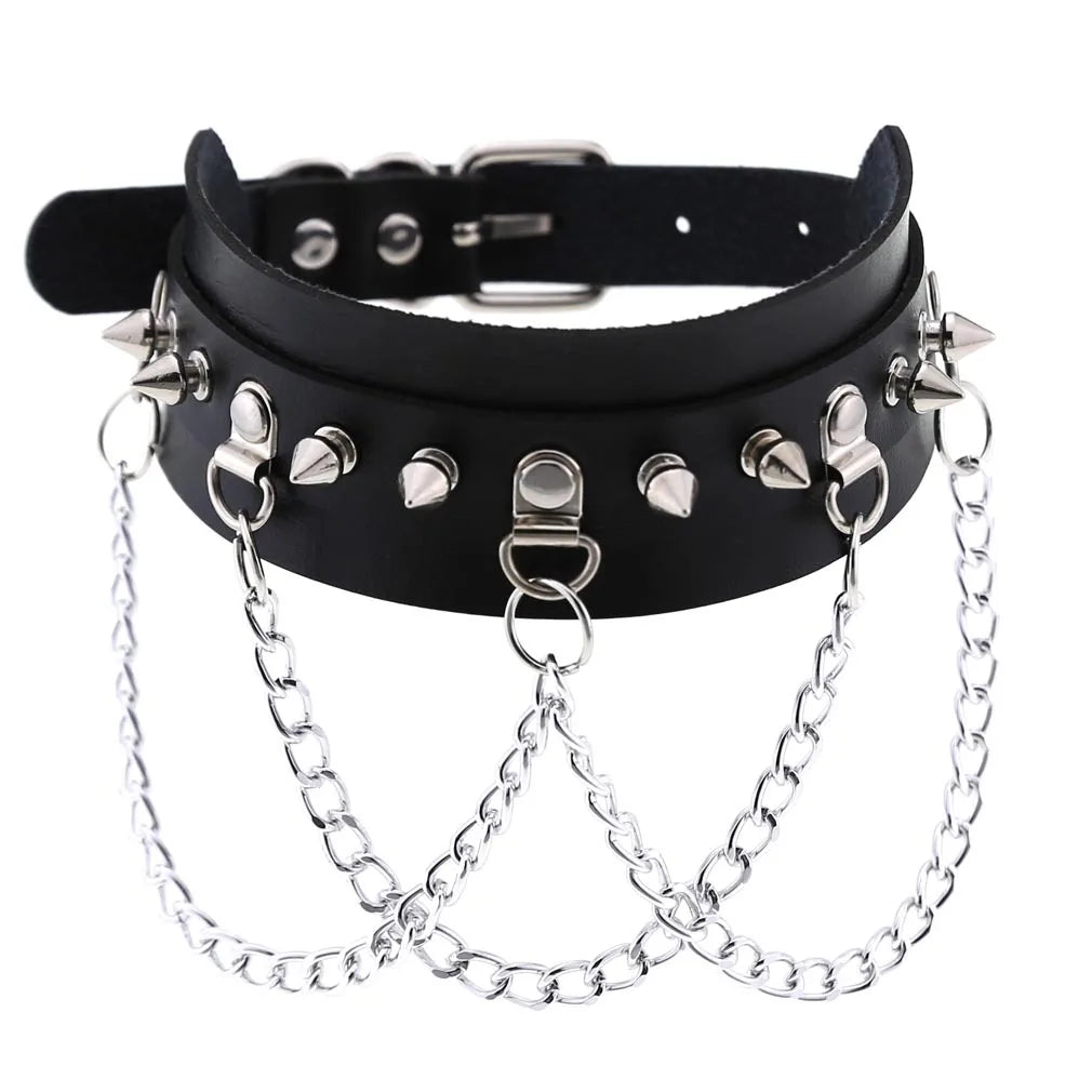 Harajuku Punk Gothic PU Leather Spike Choker Necklace