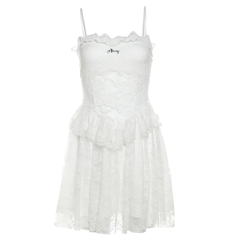 Elegant Lace Splice Bare Shoulder A-Line Midi Dress