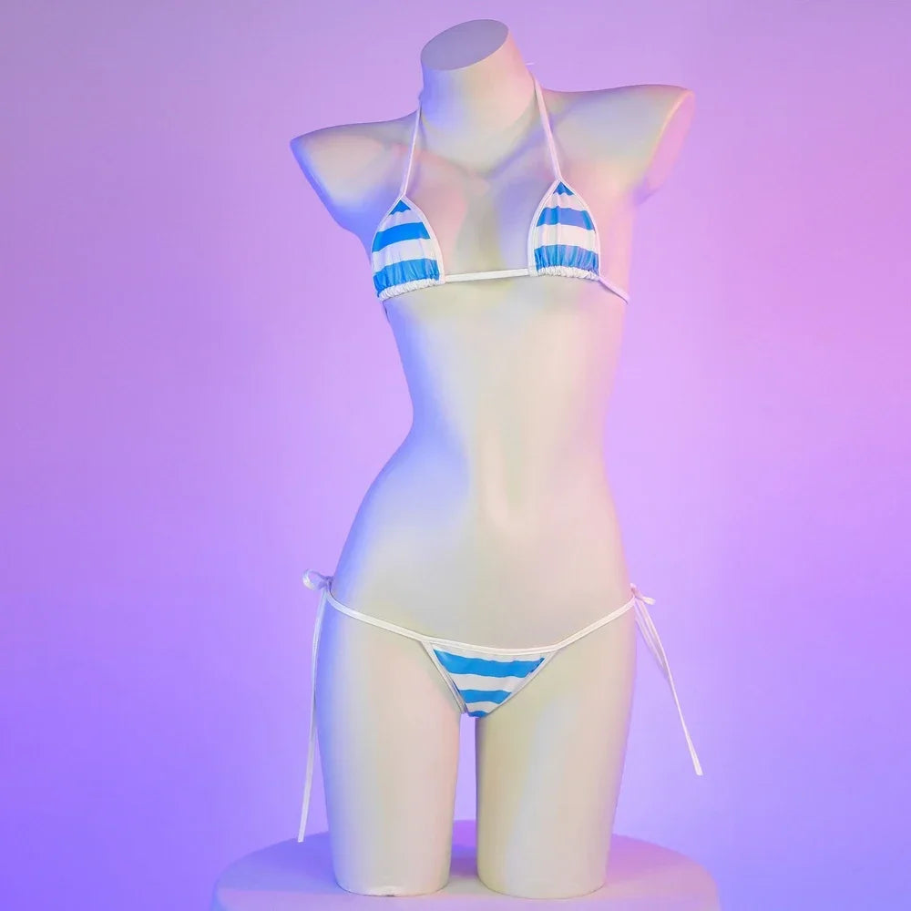 Daring PU Leather Micro Bikini Set | Anime Stripes Sexy Swimwear