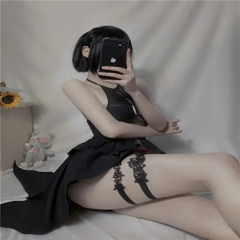 Black Lace Anime Demon Cosplay Lingerie Dress | Sexy See-Through Outfit