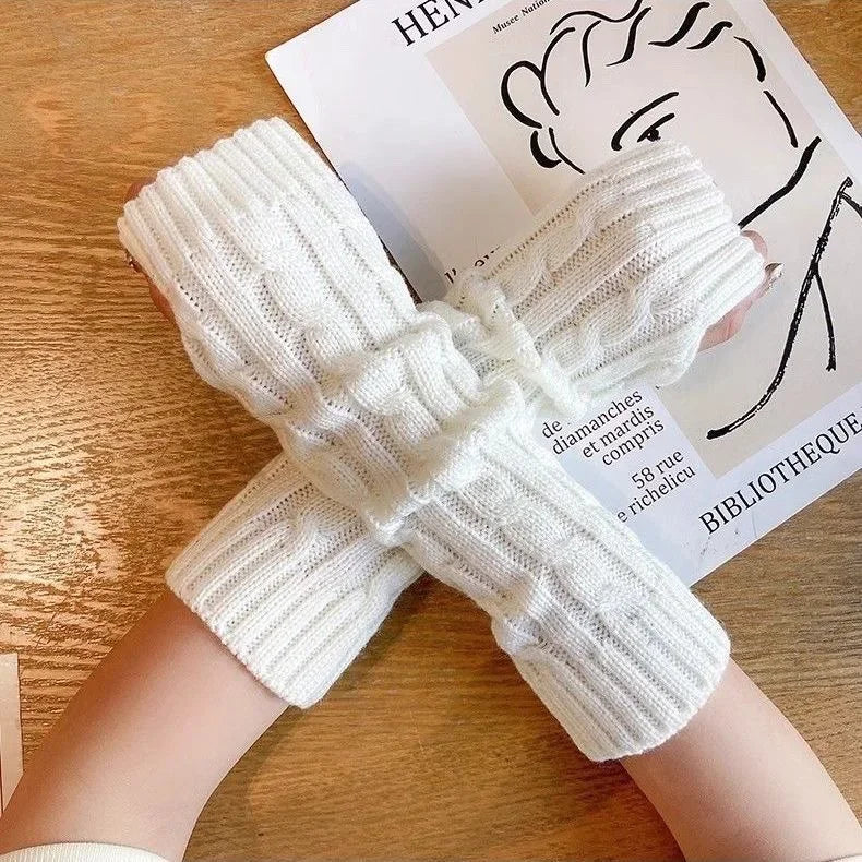 Y2K Knitted Striped Sleeves Gloves Autumn Winter Arm Warmer JK Long Fingerless Solid Colors Gloves Fashion Casual Girls Clothes