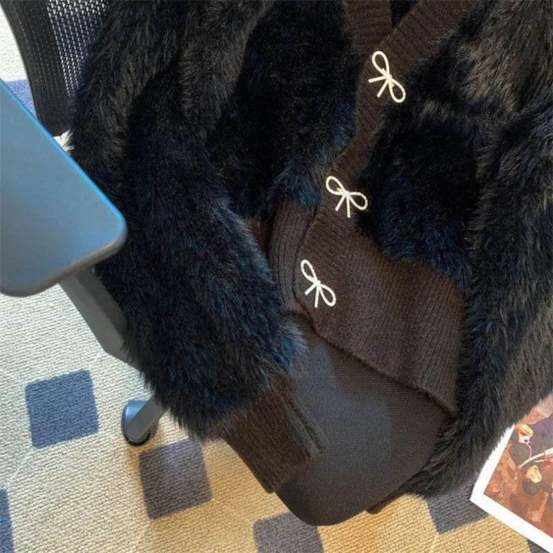 2026 Spring Autumn Women's Sweater Cardigan Jacket New Loose V-neck Imitation Mink Fur Sweater Jacket Female Knitted Tops Coat