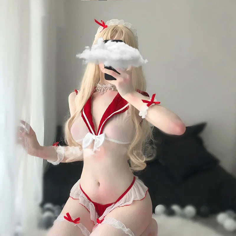 Anime Schoolgirl Cosplay Lingerie Set - Kawaii Lace Underwear