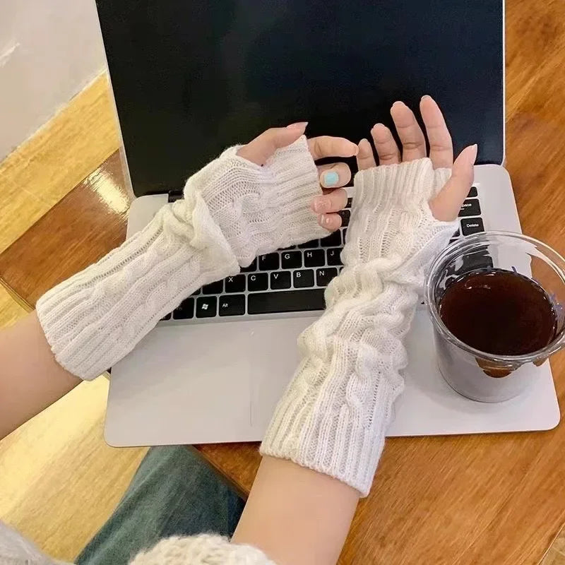 Y2K Knitted Striped Sleeves Gloves Autumn Winter Arm Warmer JK Long Fingerless Solid Colors Gloves Fashion Casual Girls Clothes
