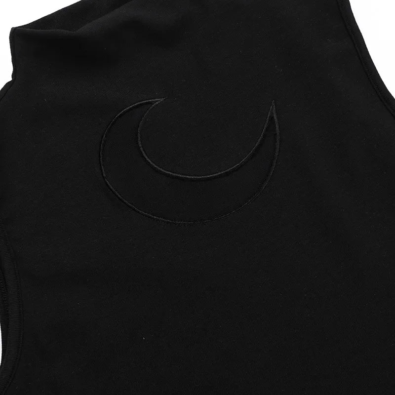 Goth Dark Cyber Y2K Skinny Turtleneck Tank Top Sexy Moon Chain Tassel Sleeveless Crop Tops Gothic Women Punk Streetwear Alt Vest