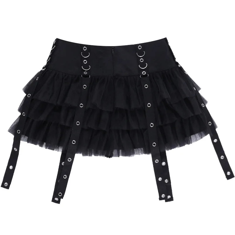 Mall Goth Black Pleated Mini Skirt with Chain Women's Punk High Waisted Tennis Skirt Fairy Grunge Aesthetic E Girl Cloth