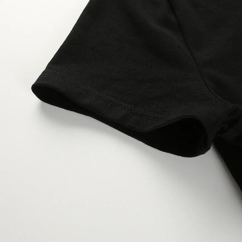 2024 Summer Women Black Short T-Shirts Sexy Crop Tops Short Sleeve Bandage Tee Tops Female Shirts