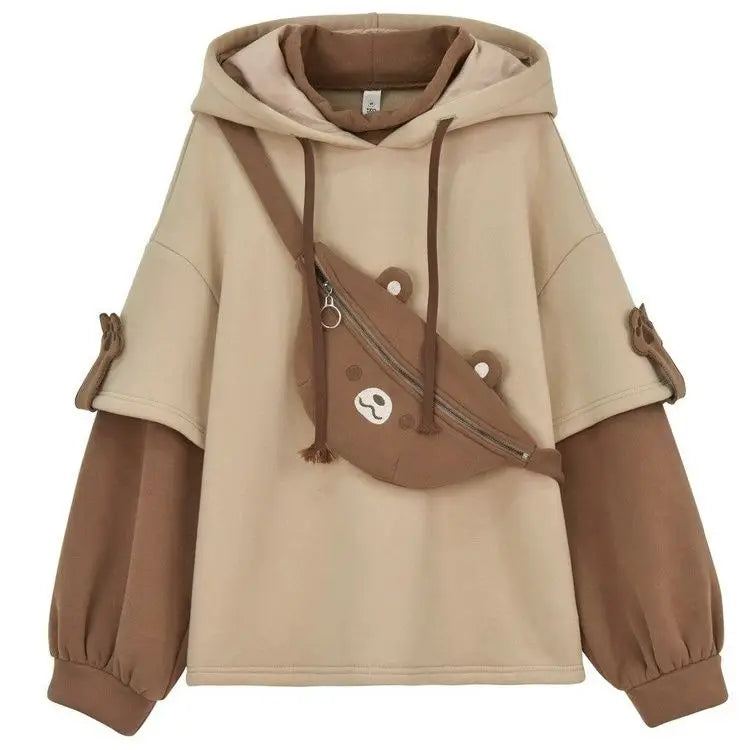 MiiiiX Preppy Style Fake Two-piece Hooded Sweatshirt Women's Outerwears 2024 Autumn Patchwork Loose Cute Thicken Hoodies Top