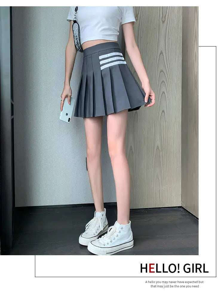 Preppy Style Women Kawaii Striped Pleated Skirts Korean Fashion Summer High Waisted With Lining Sweet Cutecore Mini A-line Skirt