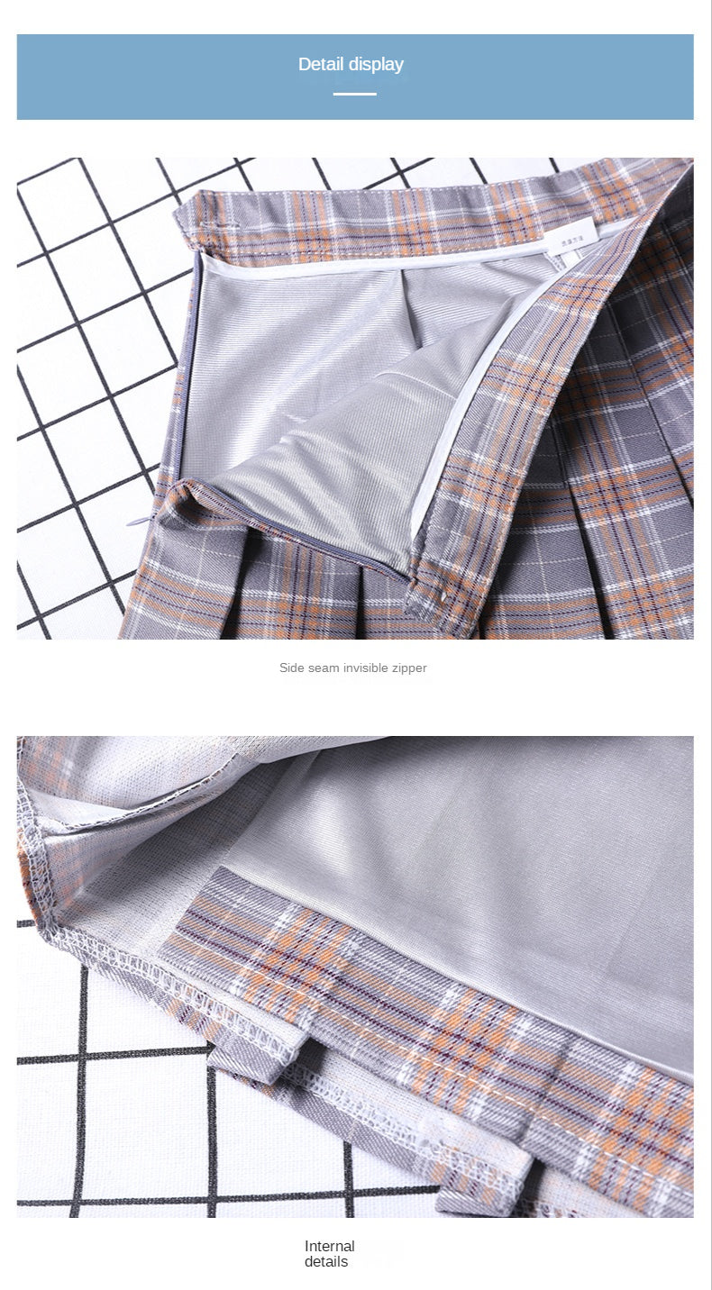 Pleated Skirt For Women 2023 Summer Grey Plaid  A-Line High Waist Mini Faldas Korean Style College Style Girl Black Short Skirts