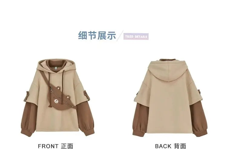 MiiiiX Preppy Style Fake Two-piece Hooded Sweatshirt Women's Outerwears 2024 Autumn Patchwork Loose Cute Thicken Hoodies Top