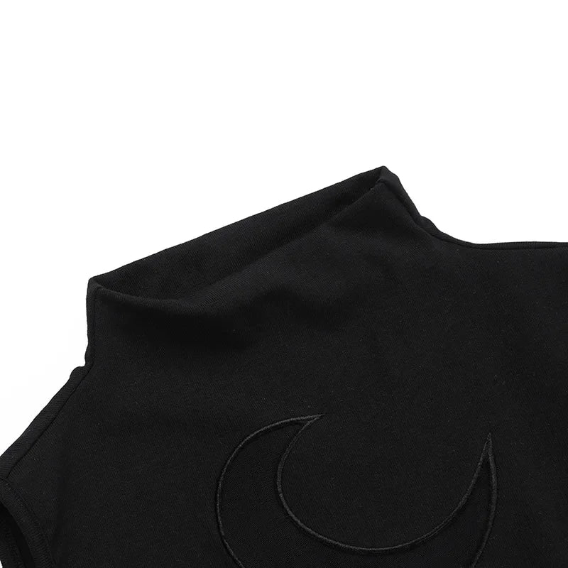 Goth Dark Cyber Y2K Skinny Turtleneck Tank Top Sexy Moon Chain Tassel Sleeveless Crop Tops Gothic Women Punk Streetwear Alt Vest